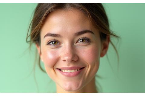 Young adult woman smiling, with a fresh, radiant complexion, diverse background