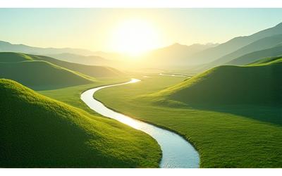 A winding path through a calm, green landscape, symbolizing a long-term journey.