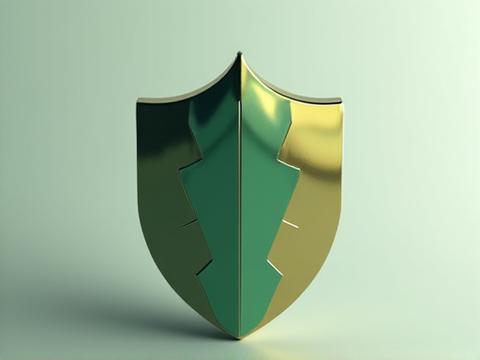 Stylized abstract shield icon in green and gold, representing protection and legal boundaries.