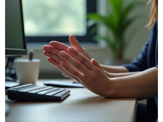 Professional doing subtle stretches at an office desk